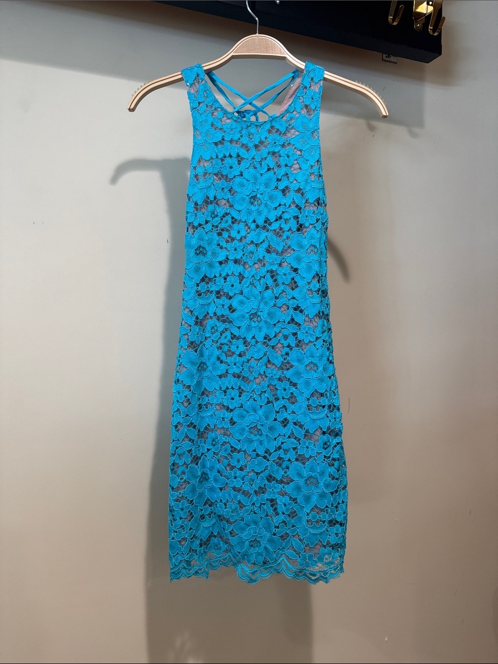 NBD Turquoise Lace Midi Dress with Strappy Back
